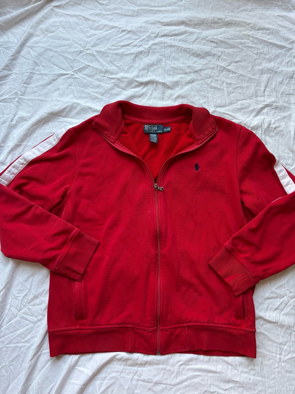 Ralph Lauren Red Zip-Up Track Jacket with White Stripe